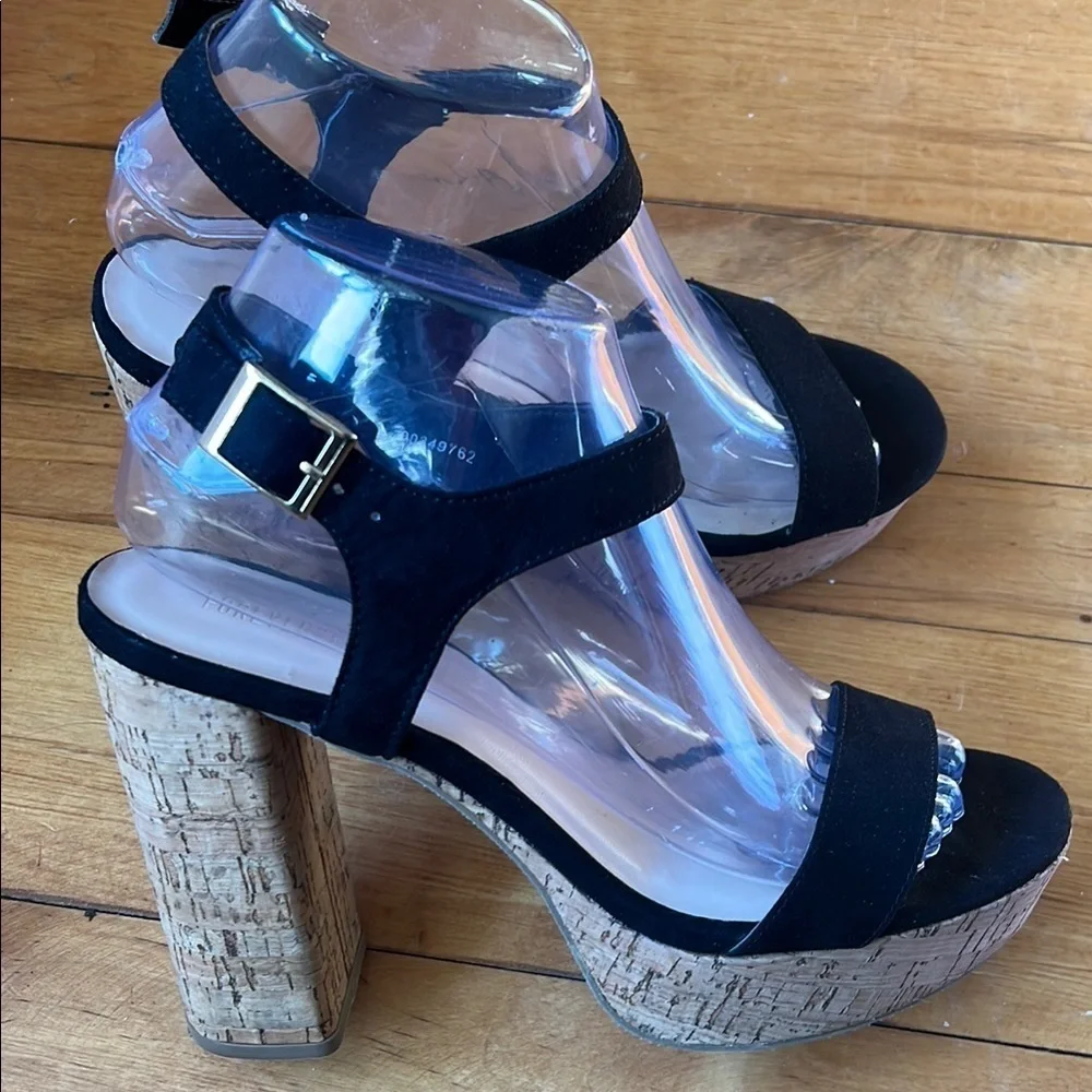 Forever 21 Platform Cork Heels Black Ankle Strap Size 8.5
